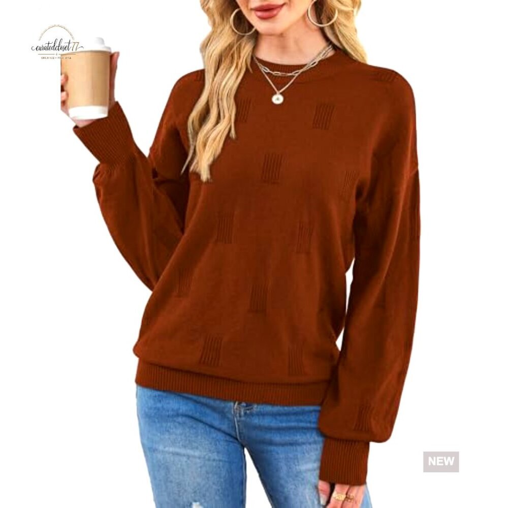 Turtleneck Pullover Sweater with Puff Sleeves, Loose Fit, Fall Fashion - Picture 4 of 7